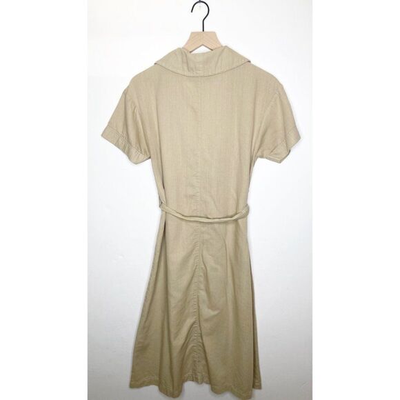 Boyish The Ezra Belted Midi Wrap Dress Short Sleeve Cotton Tan Size XS - Picture 6 of 9